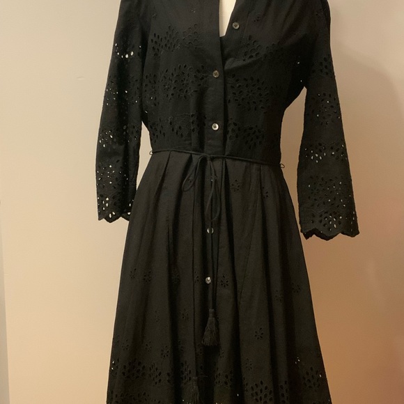 Theory Kalsingas Vintage Eyelet Cotton dress and slip, black, size 10, new - Picture 3 of 5